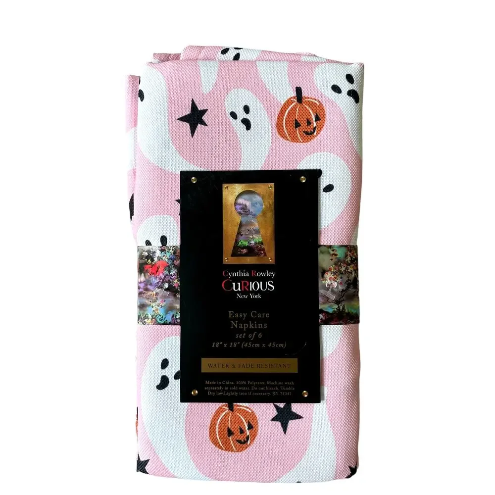 Cynthia Rowley Halloween PINK GHOST Dinner Napkins 18x18 Set of 6 Spooky NEW
